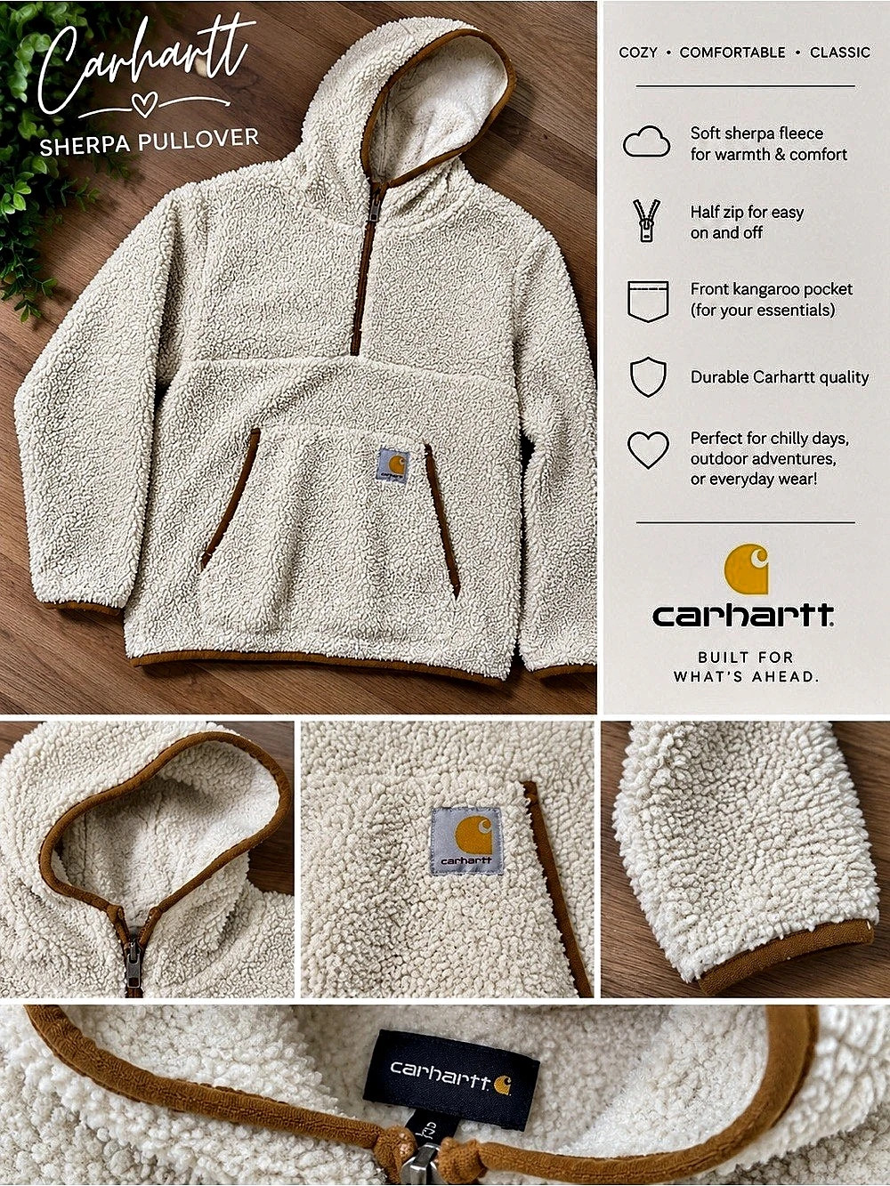 Carhartt Sherpa Fleece Quarter-Zip Pullover in Cream
